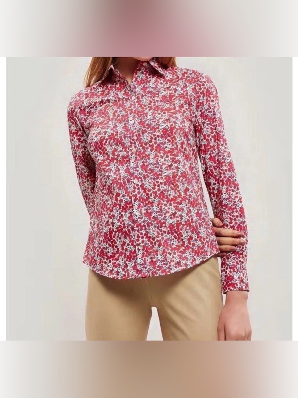 🌸✨‎ J.Crew Liberty Fabric Floral Button Down Shirt Pink Red Size 0 🌺🩷